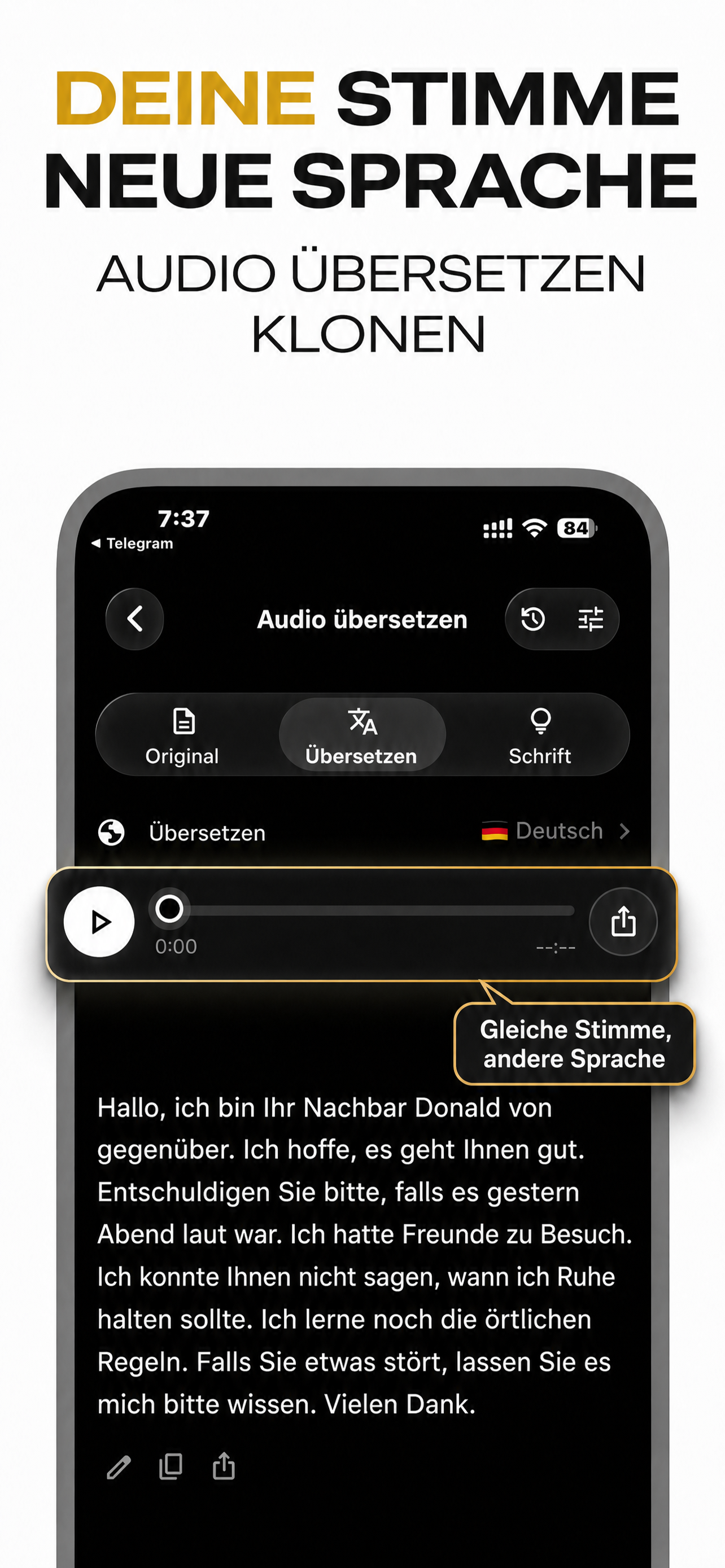 VocaLingo App-Oberfläche