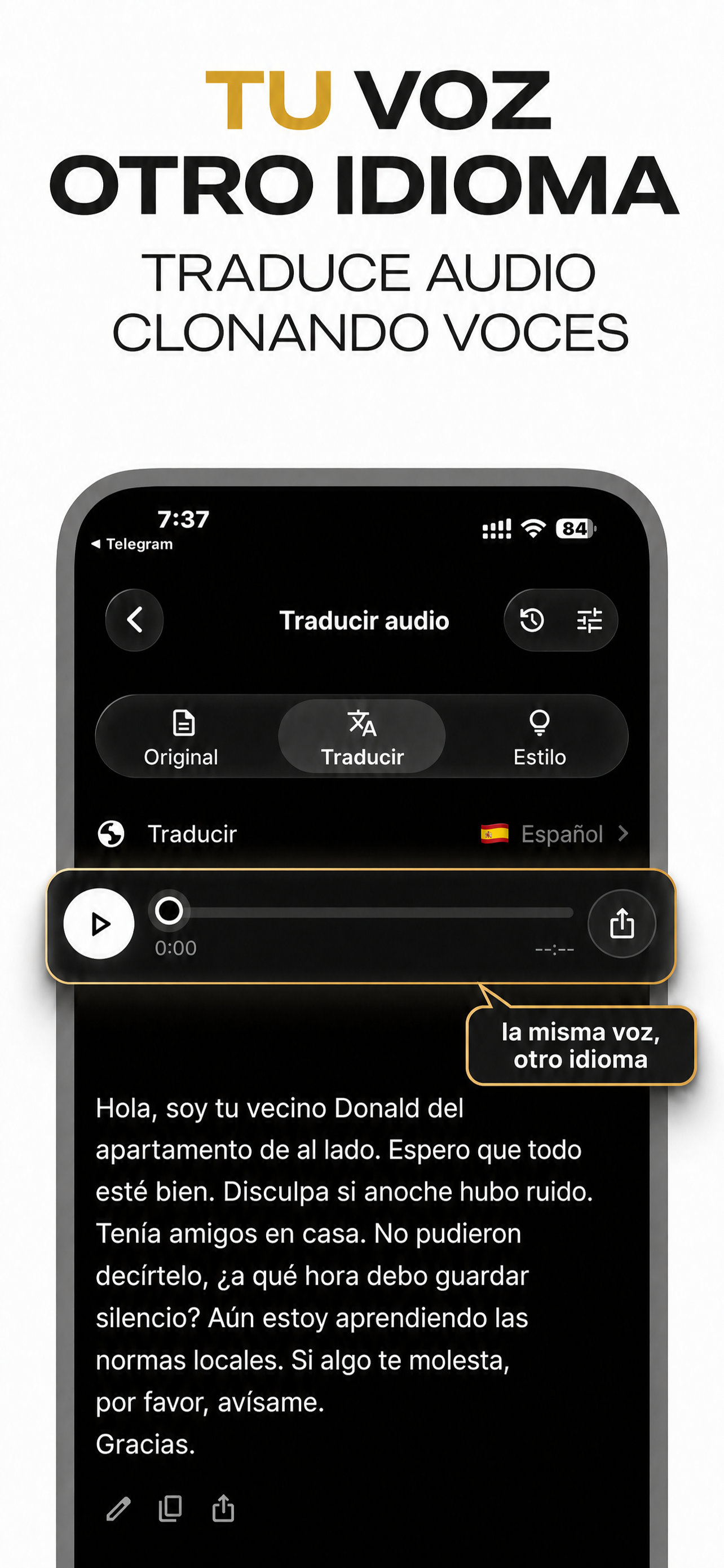 Interfaz de la app VocaLingo