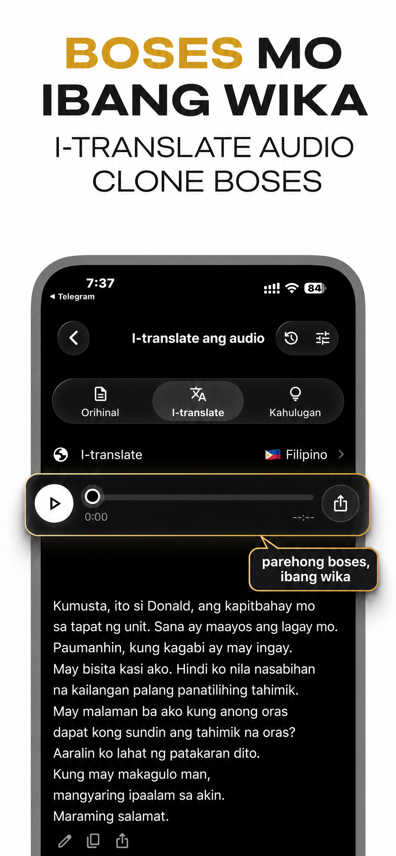 Interface ng VocaLingo App