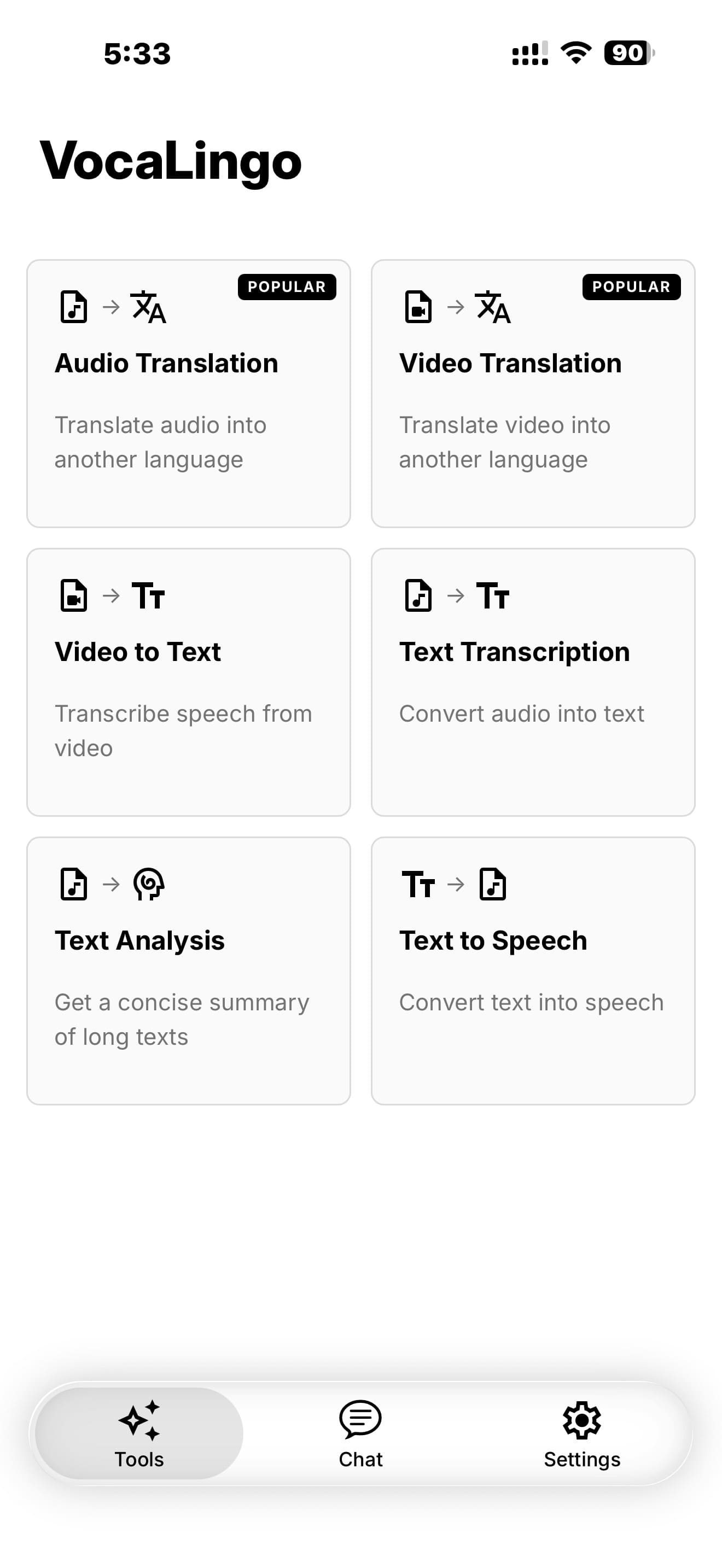 VocaLingo Uygulama Arayüzü